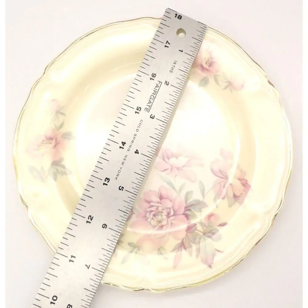 Edwin M Knowles Salad Plate Set of 4 Semi Vitreous Pink Roses 45-3 USA 7 3/8